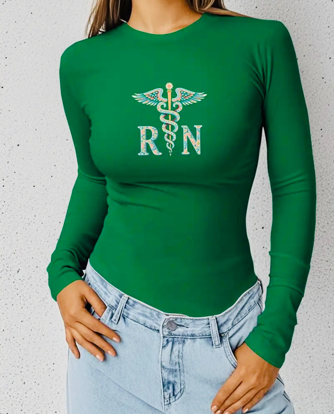 Green RN fitted long sleeve shirt