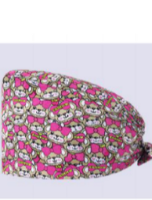 Pink/Brown Bear nurse/surgical cap