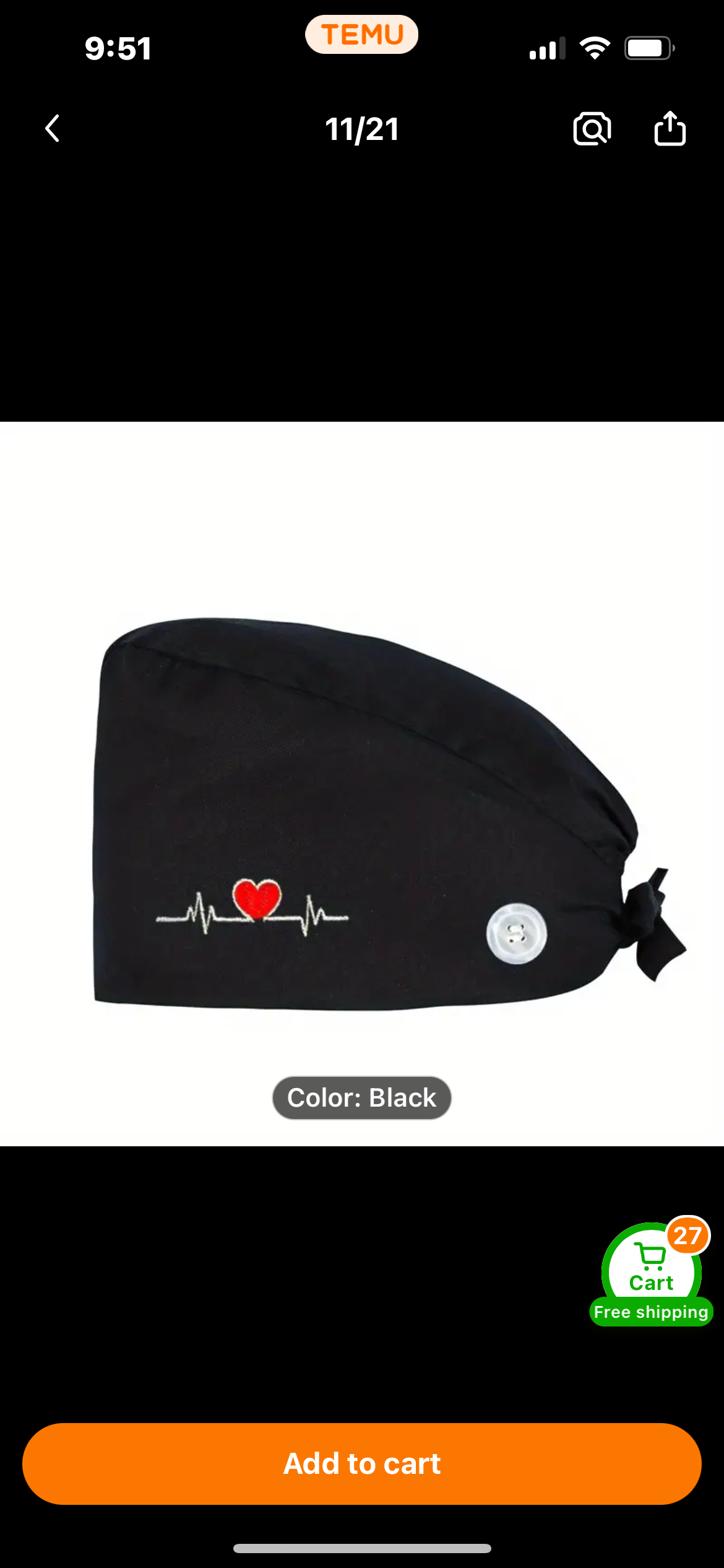 Black surgical cap