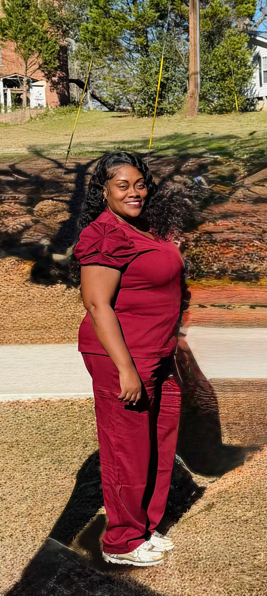 Cranberry Puff Sleeve 2pc scrub