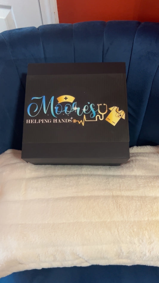 Gift Box (automatically comes with scrub set and compression socks of business choice) and at least 6-8 other unique items