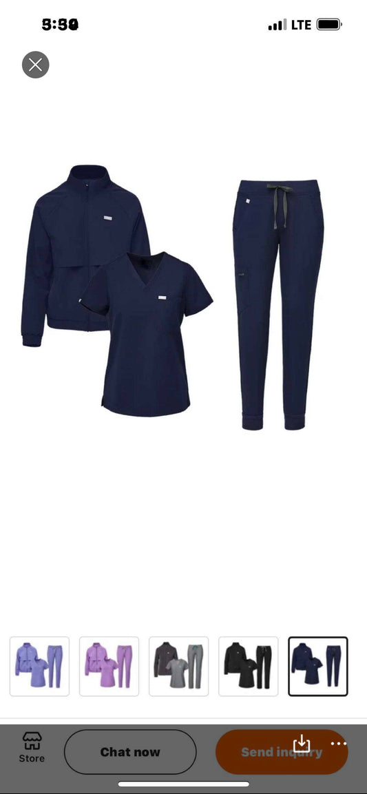 Navy Blue Scoop neck 3 pc jogger set with sports jacket