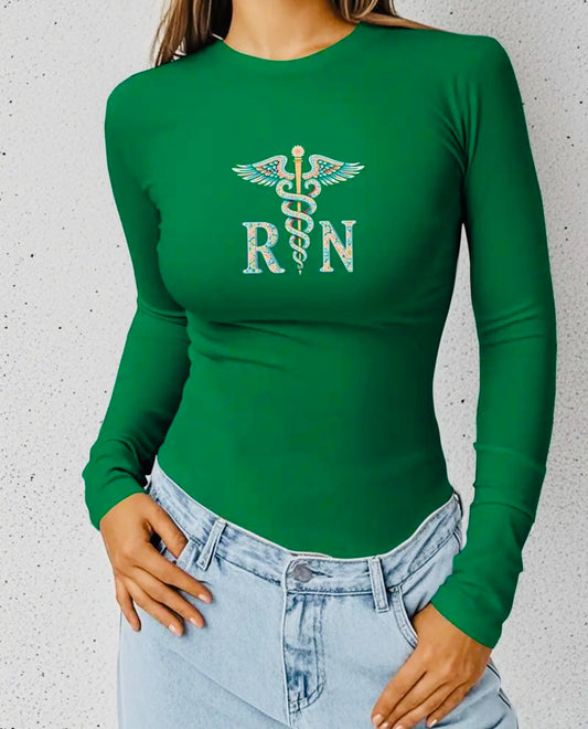 Green RN fitted long sleeve shirt